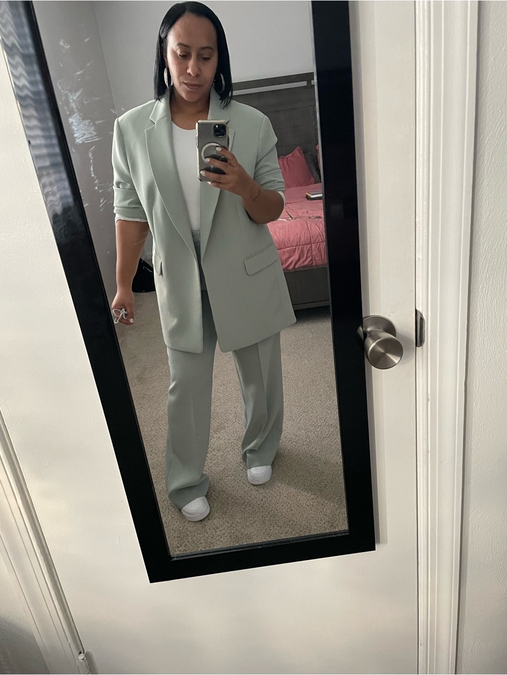 H&M Sage Green Wide-Leg Tailored Trousers
